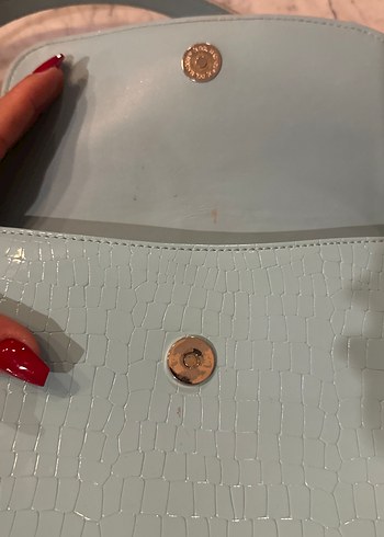 Mavi Yılan Derisi Desenli Deri Kadın Çanta - Görsel 4