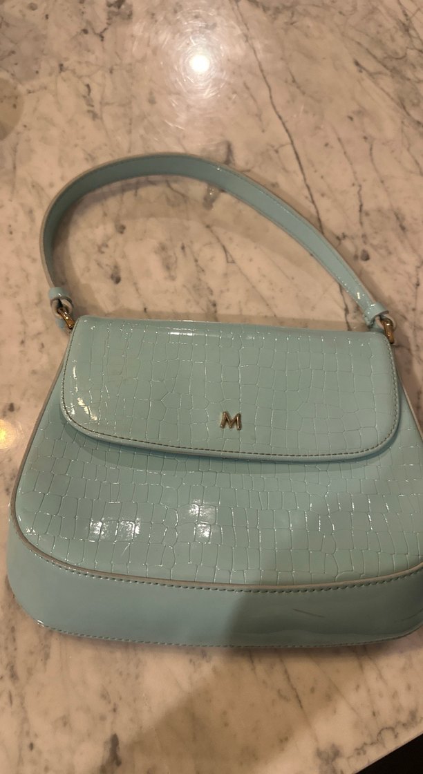 Mavi Yılan Derisi Desenli Deri Kadın Çanta - Görsel 3