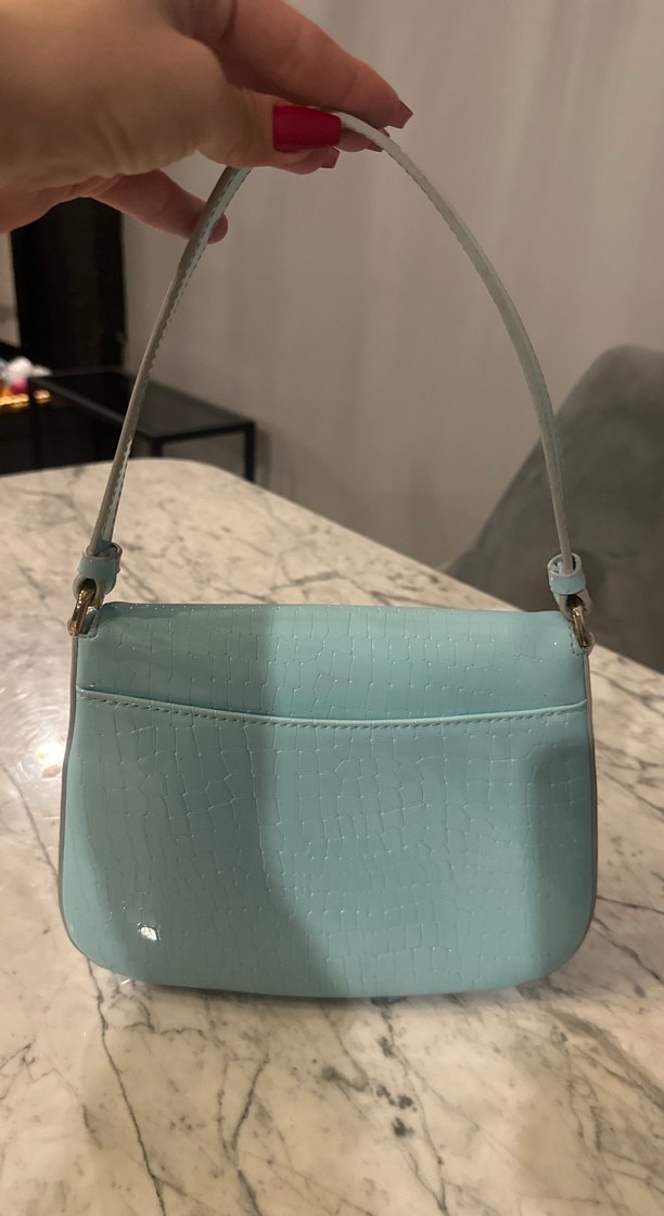 Mavi Yılan Derisi Desenli Deri Kadın Çanta - Görsel 2