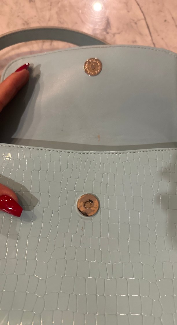 Mavi Yılan Derisi Desenli Deri Kadın Çanta - Görsel 4