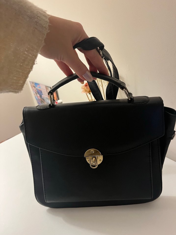 Siyah Deri Kadın Çanta Tokalı - Görsel 2