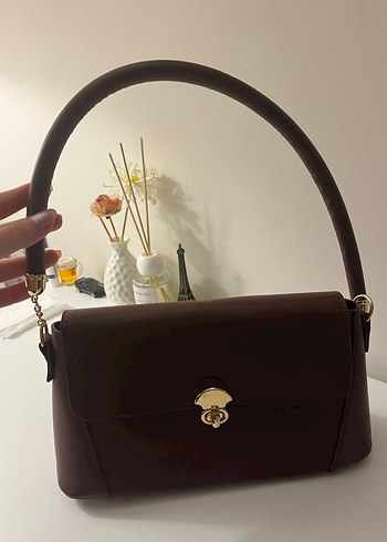 Bordo Deri Kadın Çanta Tokalı - Görsel 2