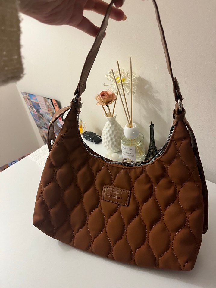 Kahverengi Kapitone Bohem Kadın Çanta - Görsel 2