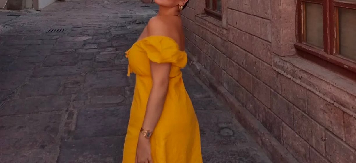 Sarı Straplez Midi Kadın Elbise - Görsel 2