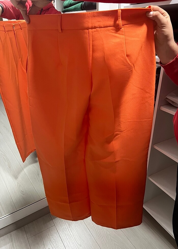 Turuncu bol paça kumaş pantolon - Görsel 4