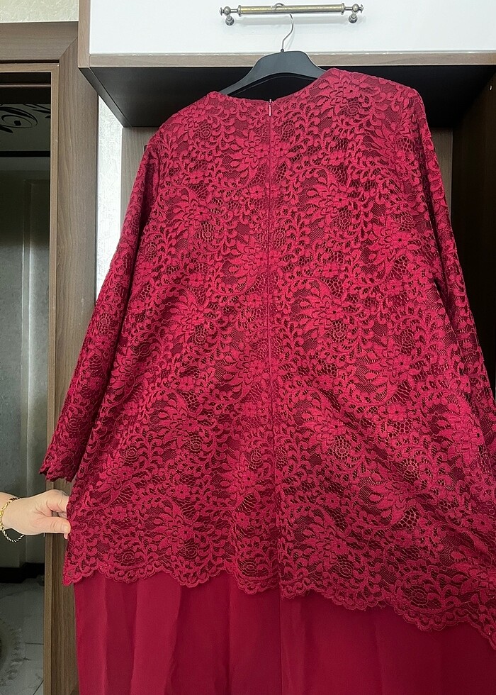 Büyük beden bordo abiye - Görsel 4