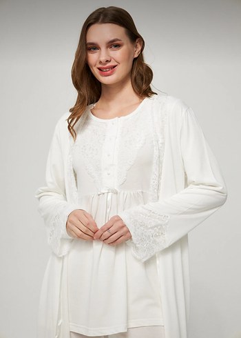 Ekru kadın hamile ve lohusa pijama takımı 3lü set - Görsel 3