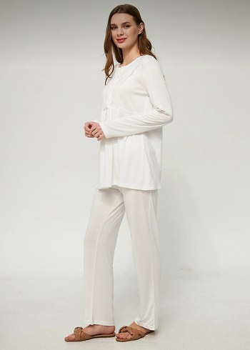 Ekru kadın hamile ve lohusa pijama takımı 3lü set - Görsel 5