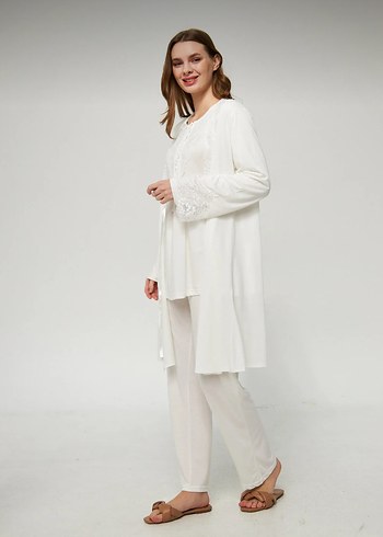 Ekru kadın hamile ve lohusa pijama takımı 3lü set - Görsel 2