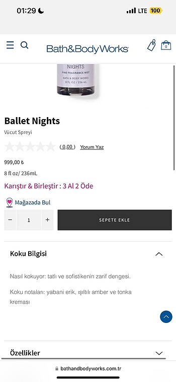  Beden Renk BALLET NİGHTS BATH AND BODY WORKS VÜCUT SPREYİ