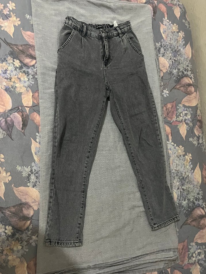 Gri Kadın Bol Kesim Denim Pantolon - Görsel 2