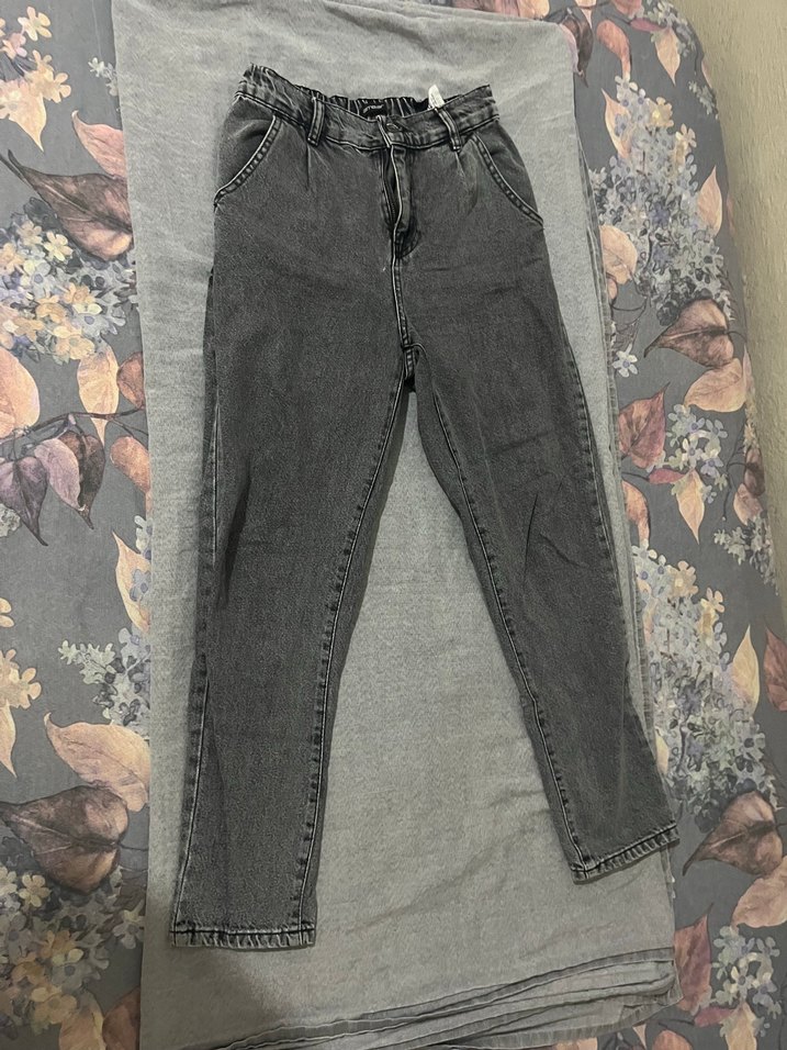 Gri Kadın Bol Kesim Denim Pantolon - Görsel 3