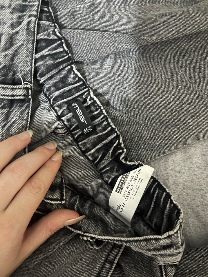 Gri Kadın Bol Kesim Denim Pantolon - Görsel 4