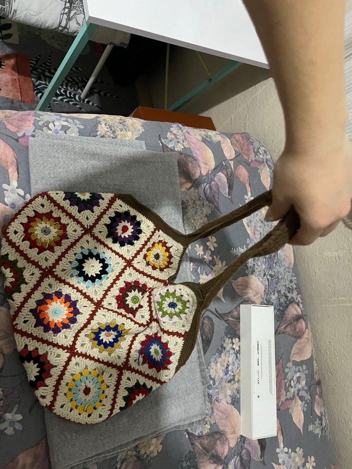 Nakışlı Çok Renkli Örgü Bohem Çanta - Görsel 3