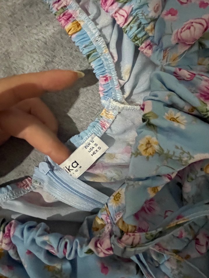 Mavi Çiçekli Bohem elbise - Görsel 3