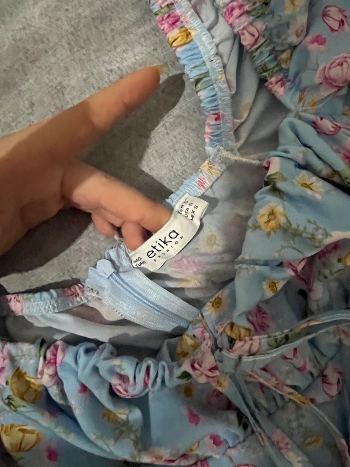 Mavi Çiçekli Bohem elbise - Görsel 4