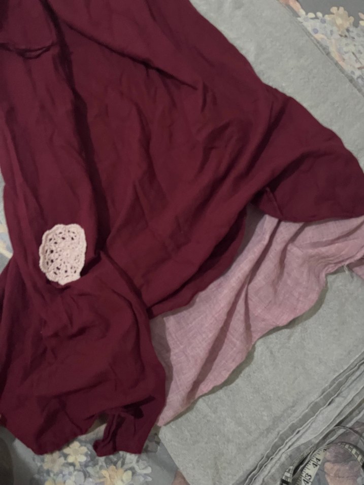 Bordo Keten Askılı Hamile Tunik - Görsel 4