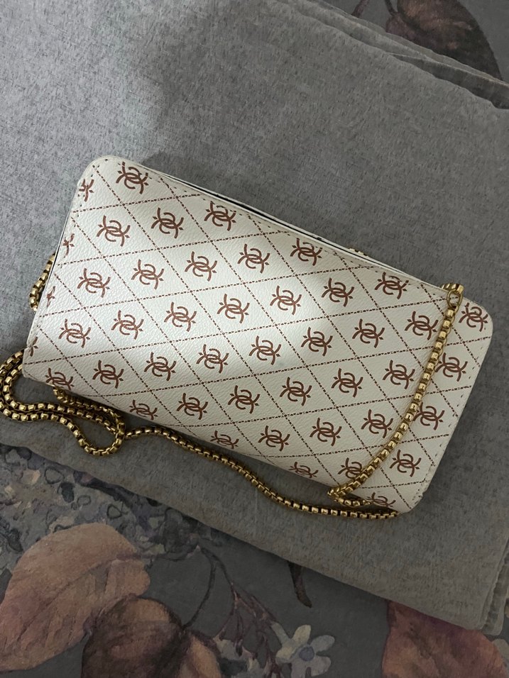 Zincir Detaylı Beyaz Yılan Desenli Kadın Çanta - Görsel 2