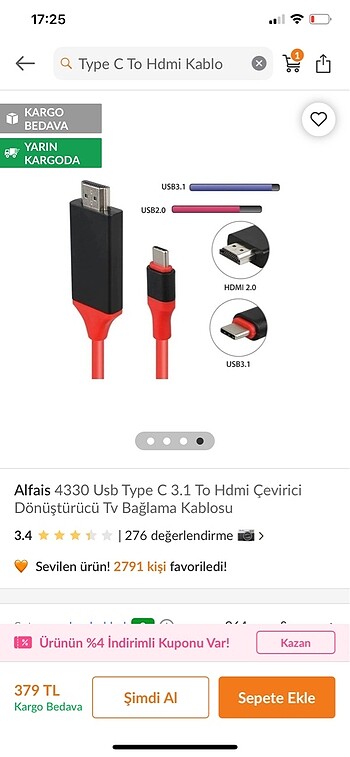 Type C To Hdmi Kablo