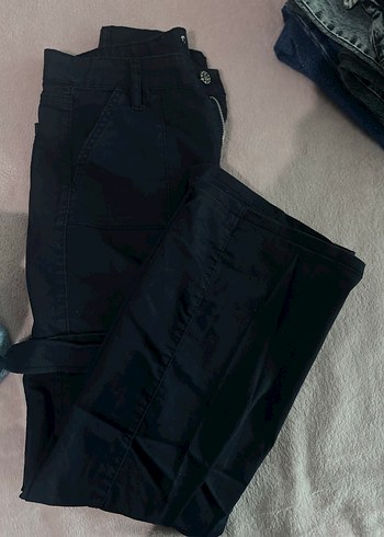 Lacivert Kadın Kemerli Bol Paça Jean - Görsel 2