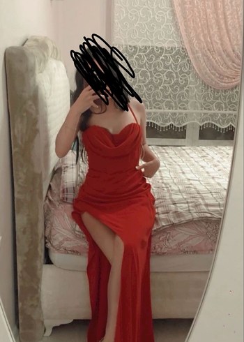 Kırmızı Drapeli Uzun Abiye Elbise - Görsel 2