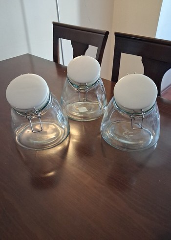 Beyaz Kapaklı Cam İthal 3'lü Saklama Kavanozları - Görsel 2