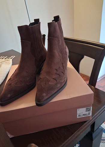 Kahverengi Süet 39 numara yeni Stiletto Bot - Görsel 3