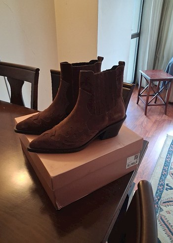 Kahverengi Süet 39 numara yeni Stiletto Bot - Görsel 4