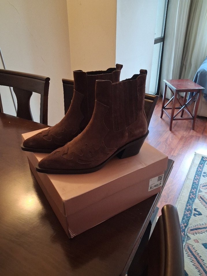 Kahverengi Süet 39 numara yeni Stiletto Bot - Görsel 4