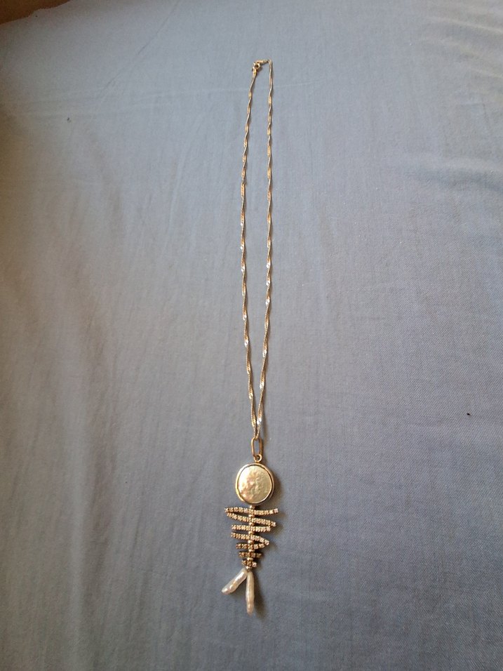 pırlanta kırığı,zirkon taşlı ve incili, balık kılçığı Kolye - Görsel 4