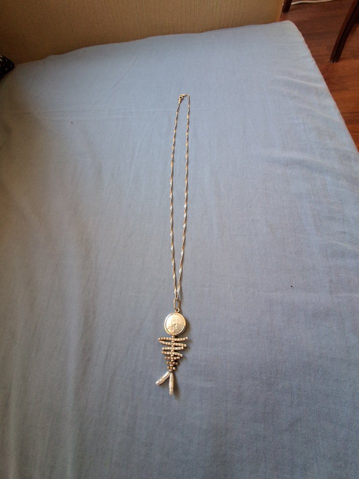 pırlanta kırığı,zirkon taşlı ve incili, balık kılçığı Kolye - Görsel 2