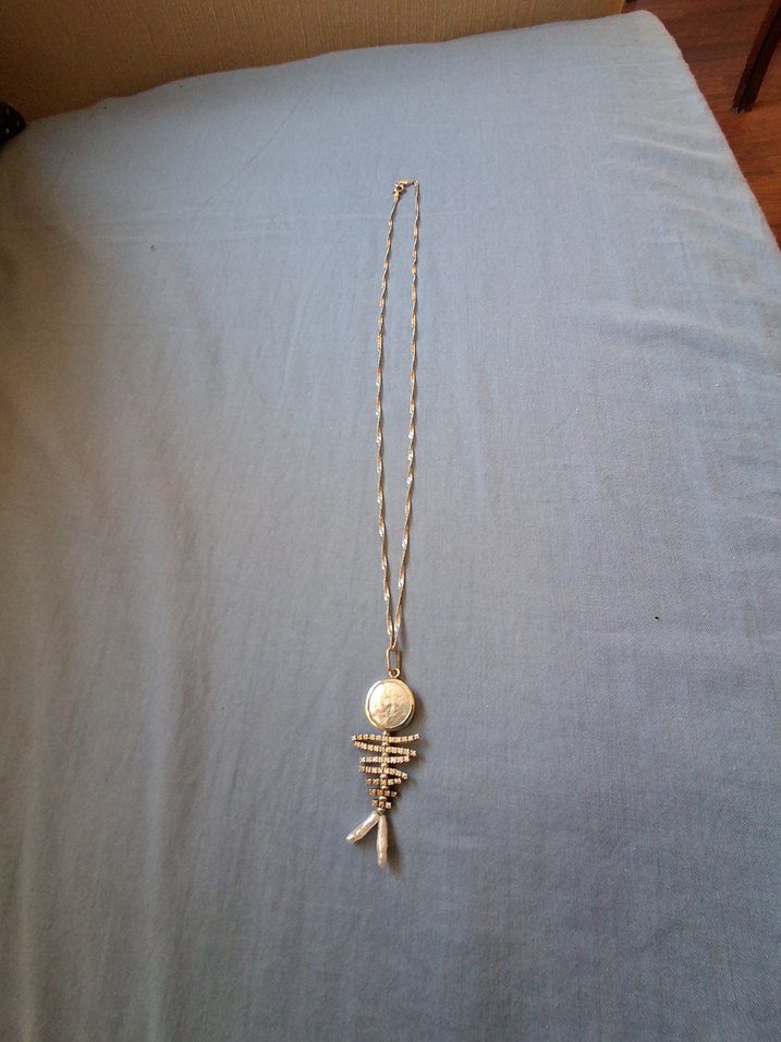 pırlanta kırığı,zirkon taşlı ve incili, balık kılçığı Kolye - Görsel 3