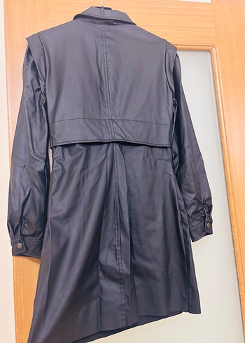 Kadın Siyah Deri Midi Elbise - Görsel 3