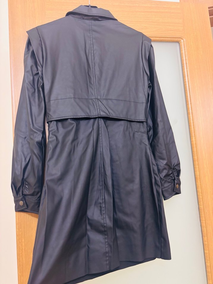 Kadın Siyah Deri Midi Elbise - Görsel 3