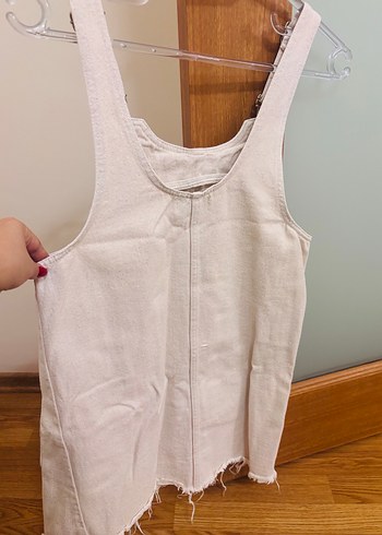 Bej Keten Askılı Kısa Salopet - Görsel 2