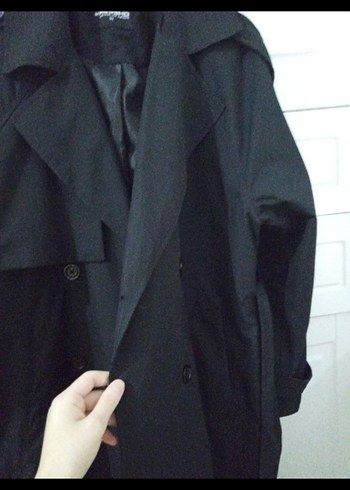 Siyah Uzun Kadın Kaban Notch Yaka - Görsel 5