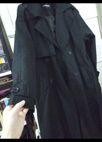 Siyah Uzun Kadın Kaban Notch Yaka - Görsel 2