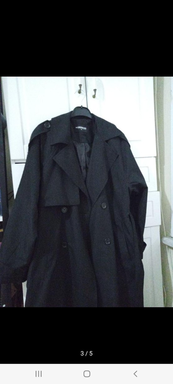 Siyah Uzun Kadın Kaban Notch Yaka - Görsel 3