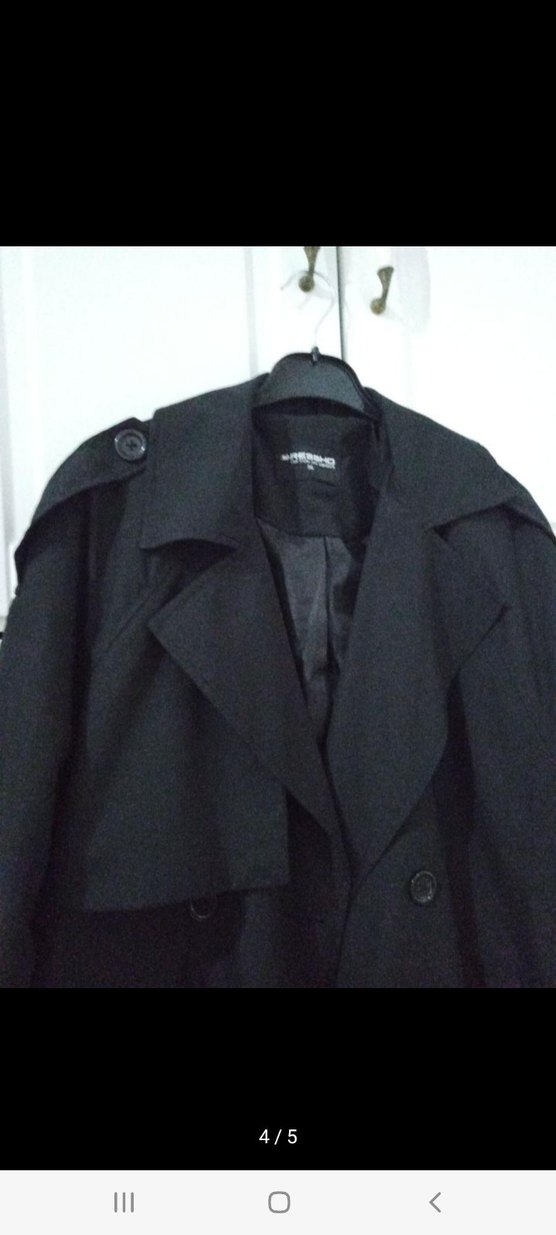 Siyah Uzun Kadın Kaban Notch Yaka - Görsel 4