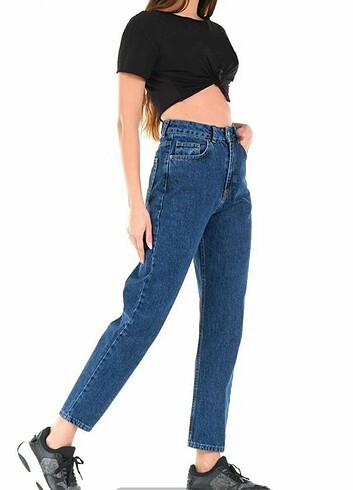 Likralı Mom Jean Kot Pantolon - Görsel 4