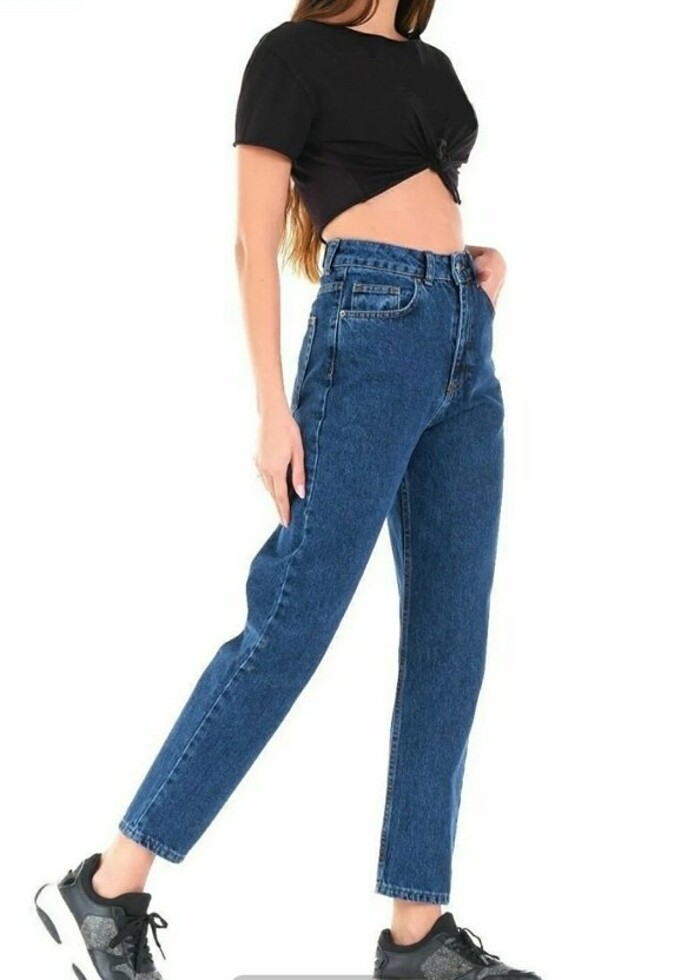 Likralı Mom Jean Kot Pantolon - Görsel 4
