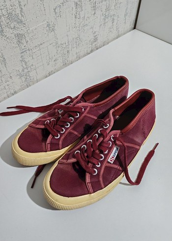 Orijinal Superga Bordo Kadın Spor Ayakkabı Düz Taban - Görsel 3