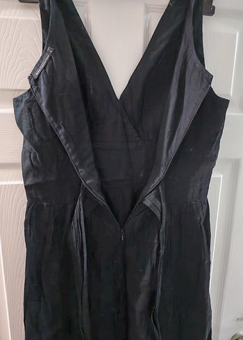 MUDO Siyah Drapeli V Yaka Midi Elbise - Görsel 3