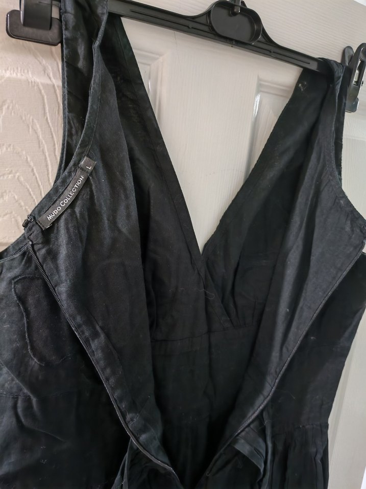 MUDO Siyah Drapeli V Yaka Midi Elbise - Görsel 2