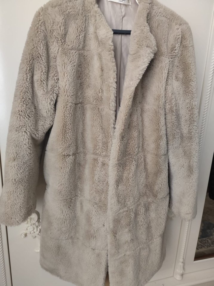 Bej Peluş Kadın Midi Kaban - Görsel 2