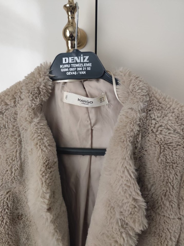 Bej Peluş Kadın Midi Kaban - Görsel 3