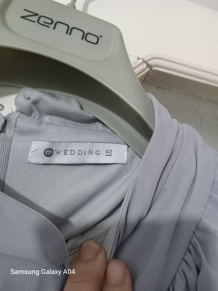 Gri Ruffle Detaylı Uzun Keten Elbise - Görsel 3