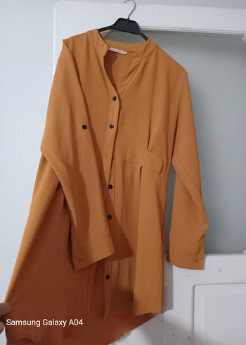 Bej Uzun Kollu Düğmeli Kadın Tunik 44 benden - Görsel 2