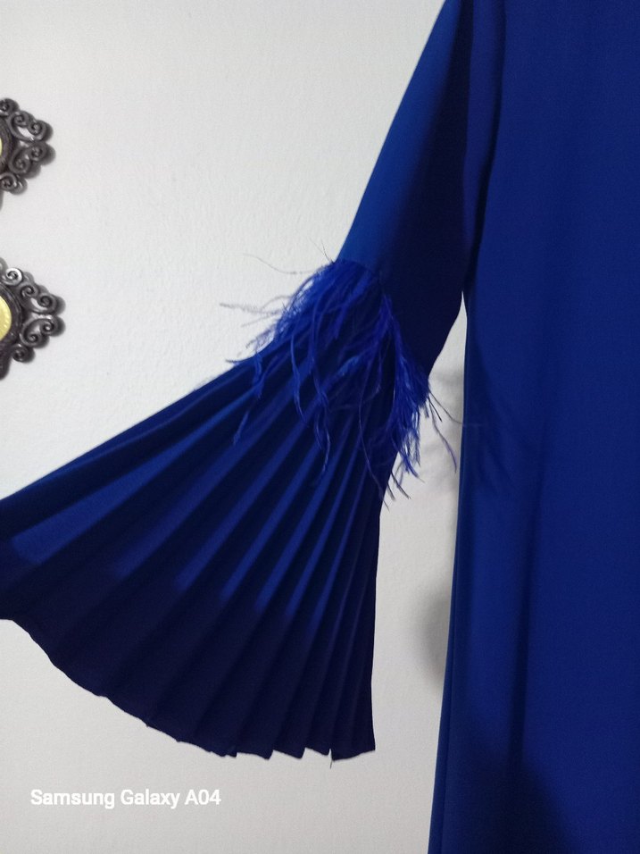 Kadın Lacivert Pilili Uzun Elbise - Görsel 3