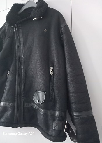 Kürklü Siyah Biker Deri Ceket - Görsel 2